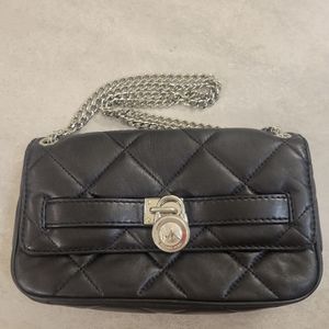 Michael Kors black leather quilted Hamilton bag with silver lock and chain
